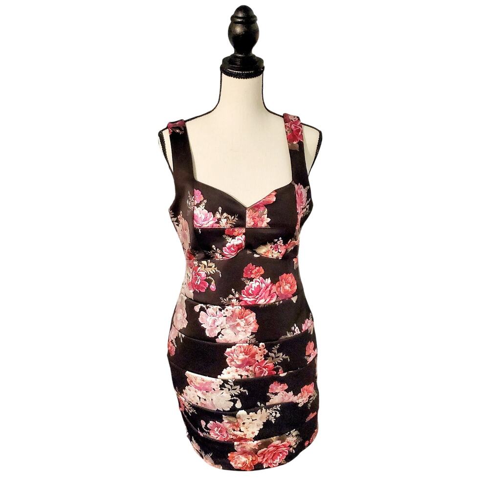 😺Trixxi juniors  Black Floral Y2K Babydoll Tank Whisy Goth Dress Size 11